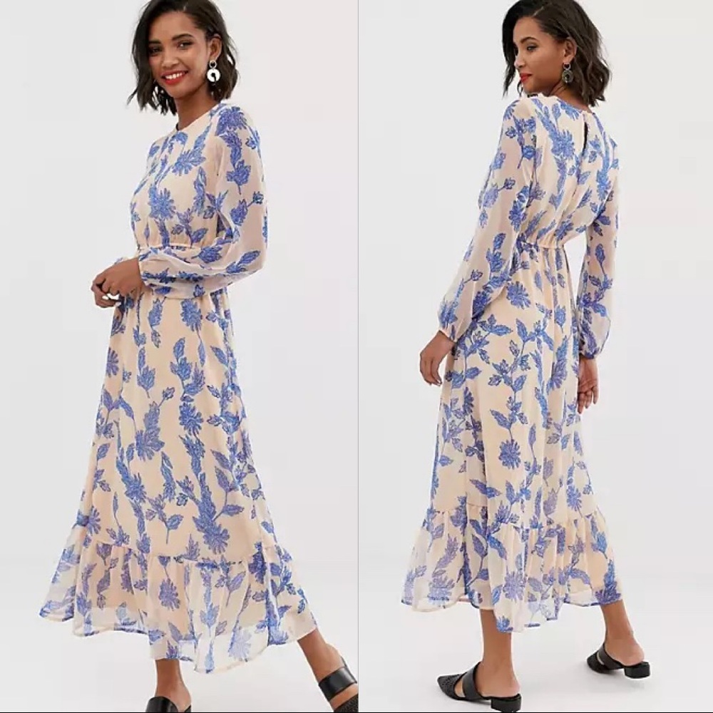 ASOS Blue Floral Long Sleeve Dress